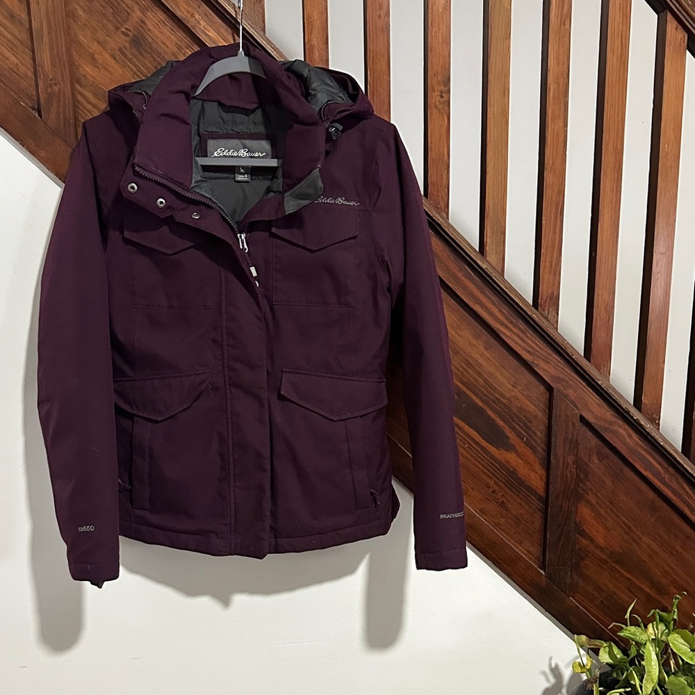 Eddie Bauer women's small dark purple Weatheredge down parka jacket EB650